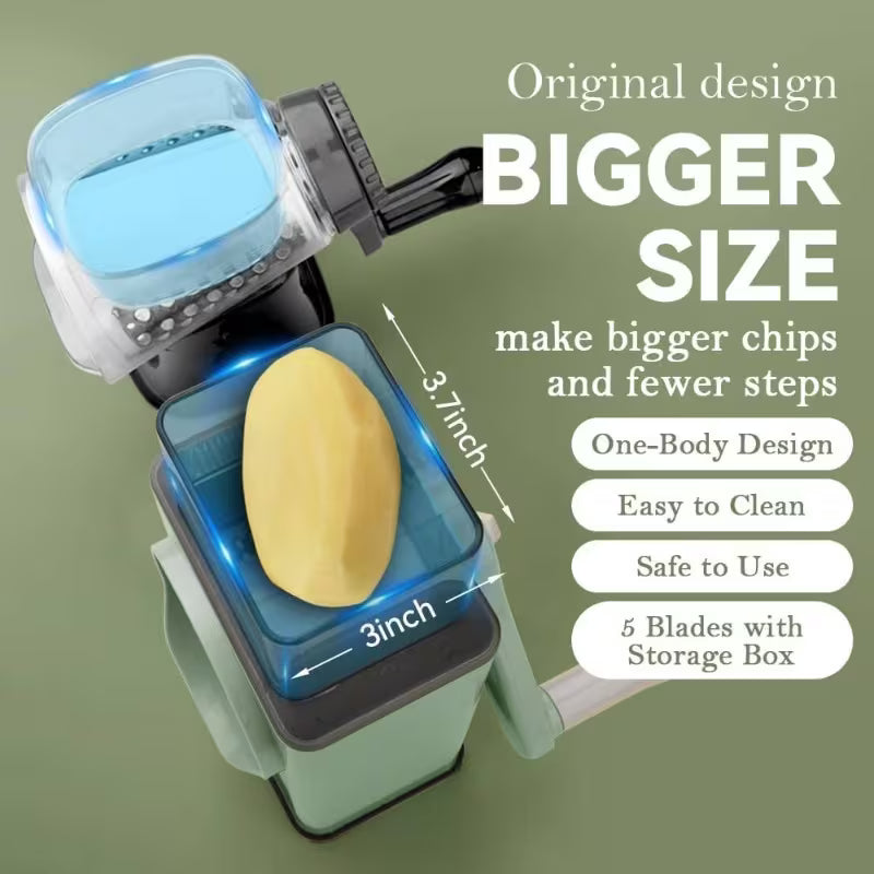 4-in-1 Multifunctional Manual Vegetable Grater – 3 Interchangeable Wheels with Suction Base