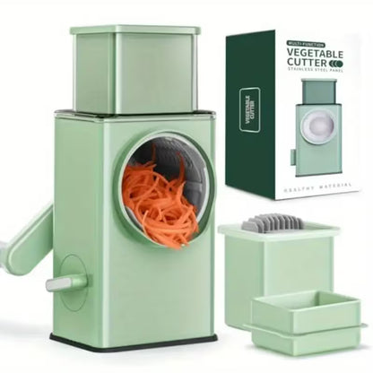 4-in-1 Multifunctional Manual Vegetable Grater – 3 Interchangeable Wheels with Suction Base