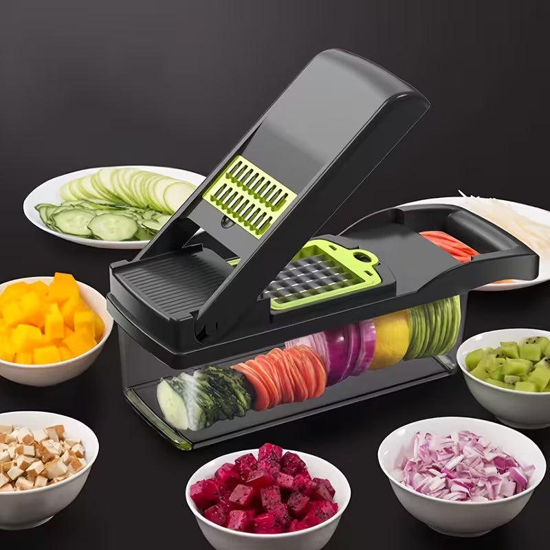 16-in-1 Multifunctional Food Chopper – Vegetable Slicer, Dicer, Onion Chopper with 8 Blades, Strainer & Storage Containers