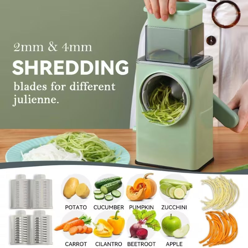 4-in-1 Multifunctional Manual Vegetable Grater – 3 Interchangeable Wheels with Suction Base