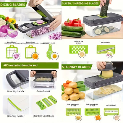 16-in-1 Multifunctional Food Chopper – Vegetable Slicer, Dicer, Onion Chopper with 8 Blades, Strainer & Storage Containers