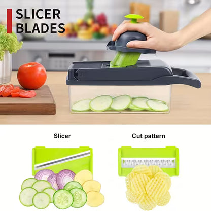 16-in-1 Multifunctional Food Chopper – Vegetable Slicer, Dicer, Onion Chopper with 8 Blades, Strainer & Storage Containers