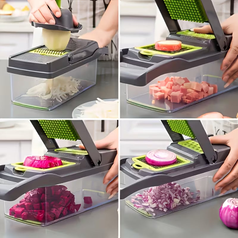 16-in-1 Multifunctional Food Chopper – Vegetable Slicer, Dicer, Onion Chopper with 8 Blades, Strainer & Storage Containers