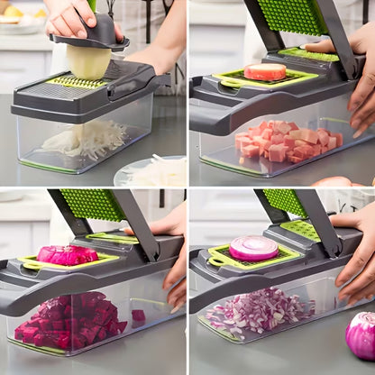 16-in-1 Multifunctional Food Chopper – Vegetable Slicer, Dicer, Onion Chopper with 8 Blades, Strainer & Storage Containers