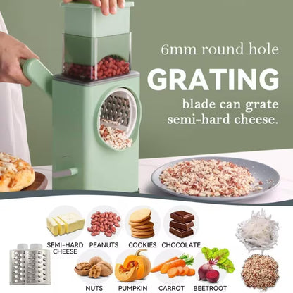 4-in-1 Multifunctional Manual Vegetable Grater – 3 Interchangeable Wheels with Suction Base