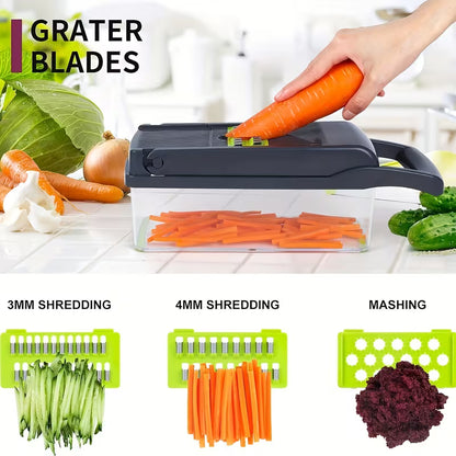 16-in-1 Multifunctional Food Chopper – Vegetable Slicer, Dicer, Onion Chopper with 8 Blades, Strainer & Storage Containers